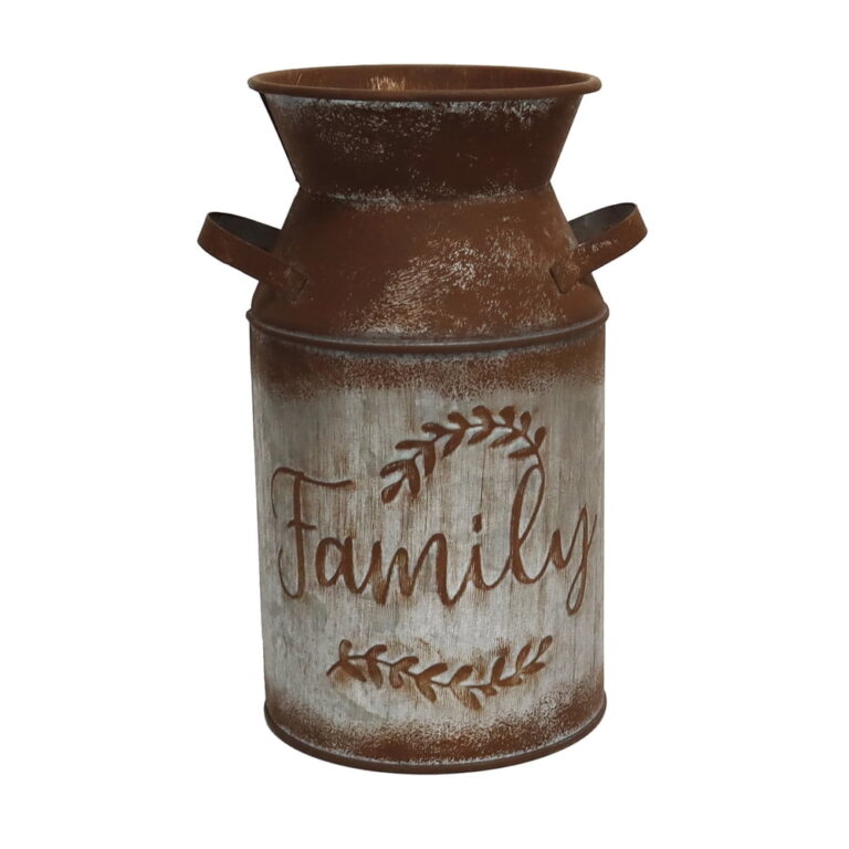 Fauevav Galvanized Milk Can featuring Greetings â 7.5â / Antique Retro Vase Metal Planter Rustic Vintage Primitive Flower Holder Farmhouse Country Plant for Home Office Decor