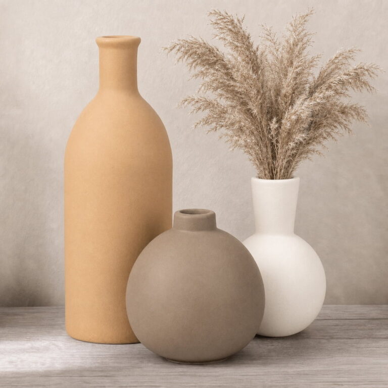 Sanmadrola Ceramic Vase Set for Flowers â Brown / Bathroom / Bookshelf / Office / Living Room / Suitable for Bedroom / Farmhouse Vases Home Decor Pottery Vases for Pampas Grass&Dried Flowers