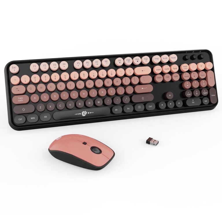 USOTSO Wireless Keyboard and Mouse Combo â Full-Size Creamy Silent Office Set for Desktop Laptop PC / 2.4GHz Retro Typewriter Keyboard