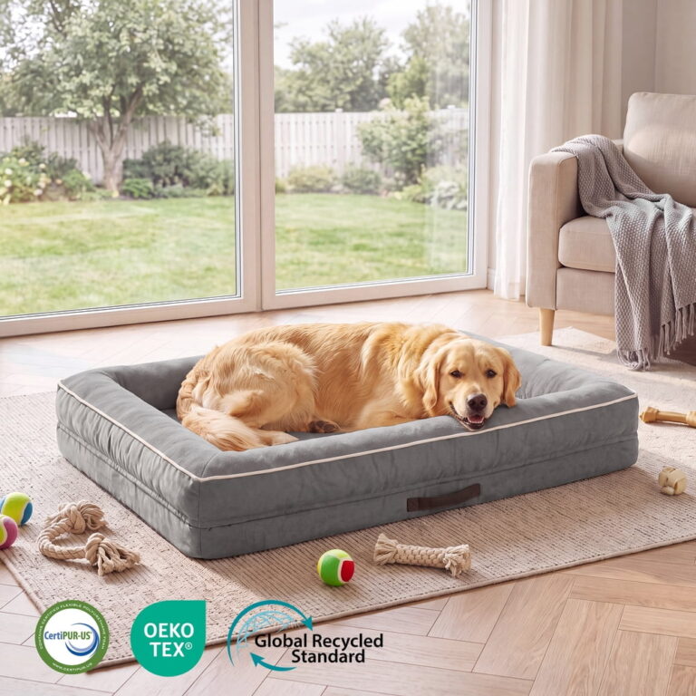 Extra Large Orthopedic Dog Bed Waterproof Pet Sofa Bed Four-Sided Bolster Cushion featuring Washable Removable Cover for Big Dogs Gray