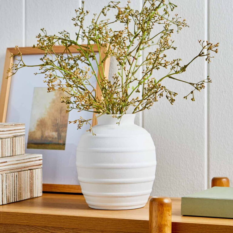 Better Homes & Gardens White Textured Ribbed Ceramic Vase â 8 in
